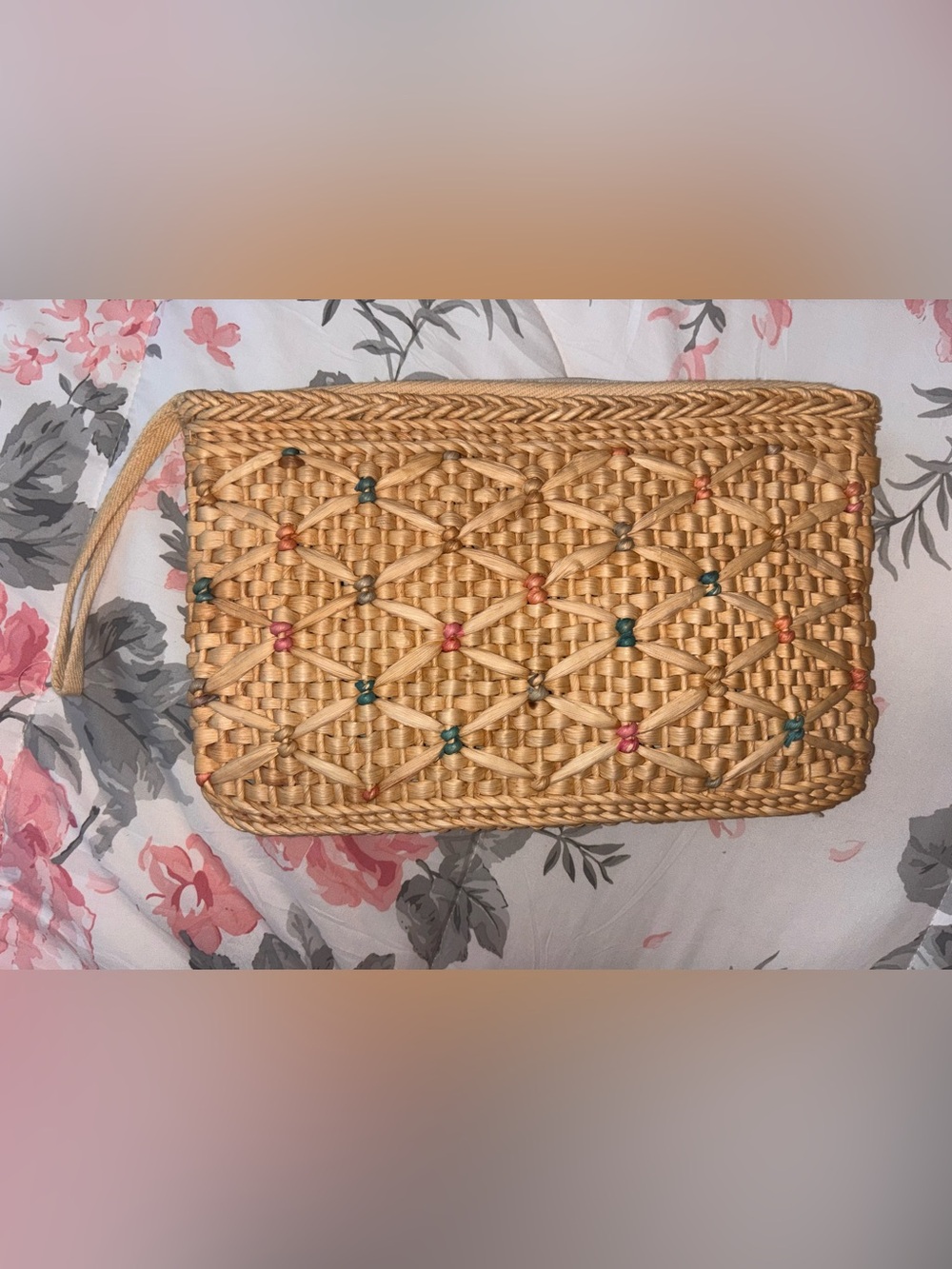 Vintage 80’s / 90’s Woven Straw Clutch with Color Knot Accents